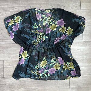 Y2K Sheer Floral Flutter Sleeve Boho Blouse Fairy Summer Size S